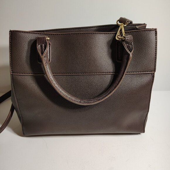 Elegant Brown Anne Klein Satchel w/ Textured Faux Leather + Gold Tone Hardware - Picture 9 of 16